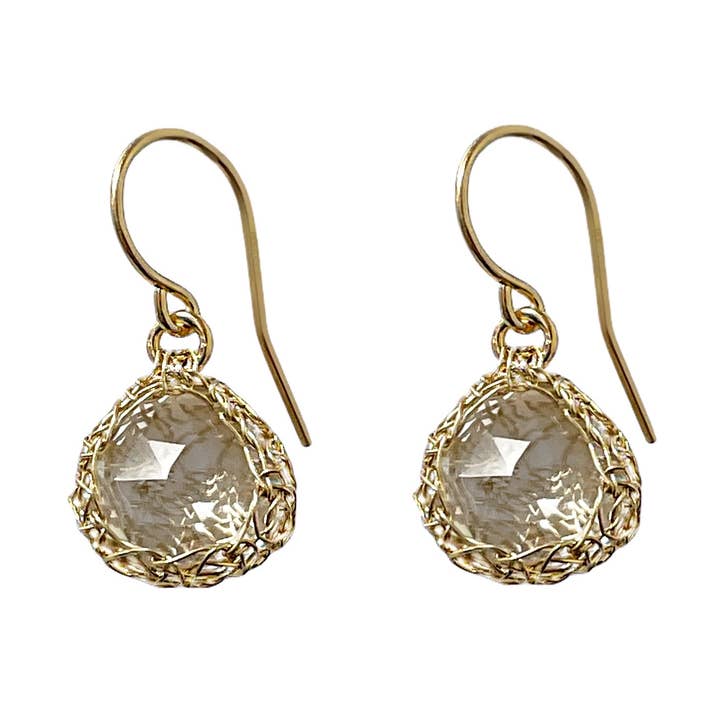 Boucles d'oreilles goutte d'eau en quartz clair en or pour la vente par Arivka Jewelry