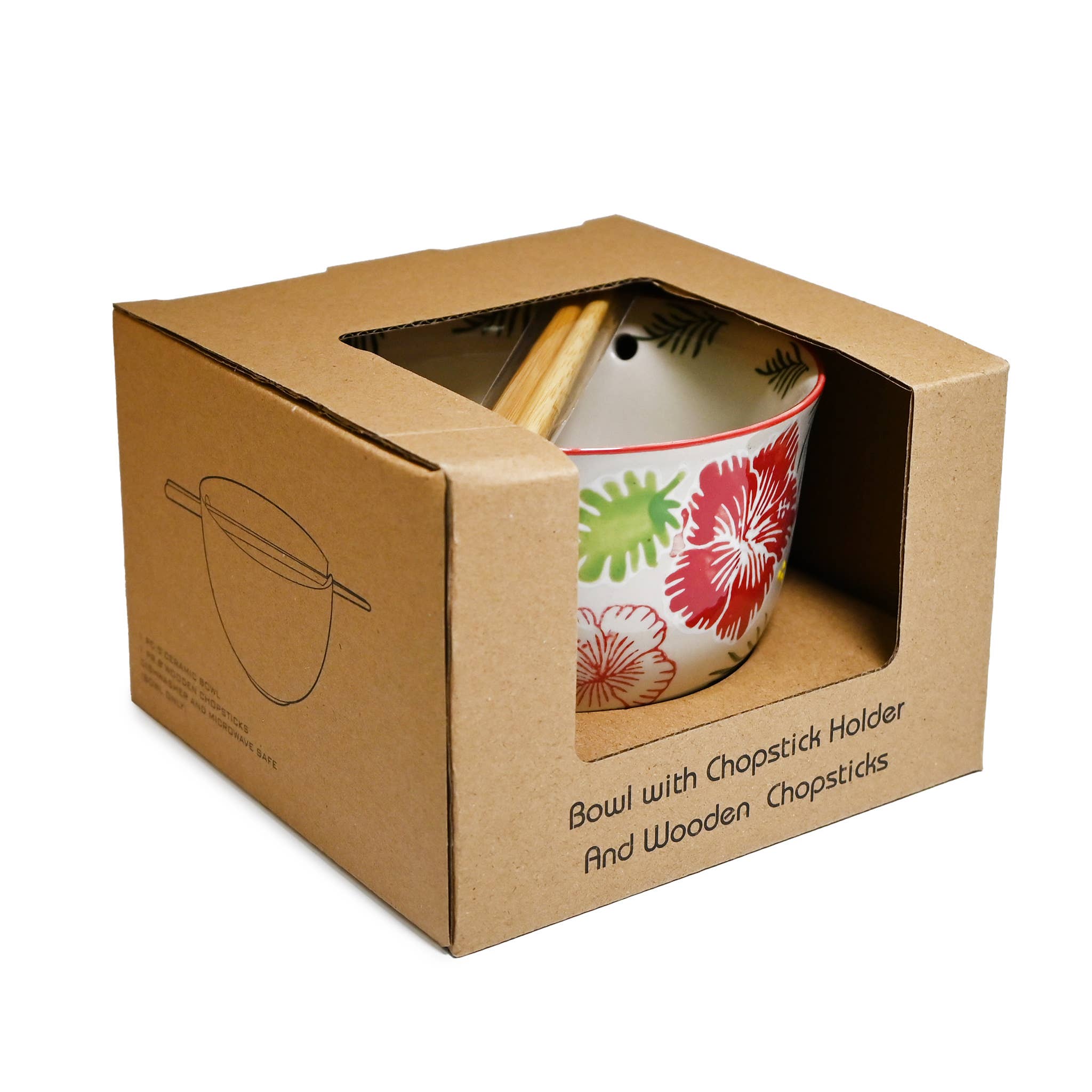 Fuji Merchandise Corporation - Wholesale Bowl - MIRA 5" BOWL WITH CHOPSTICKS – RED AND GREEN FLOWERS4