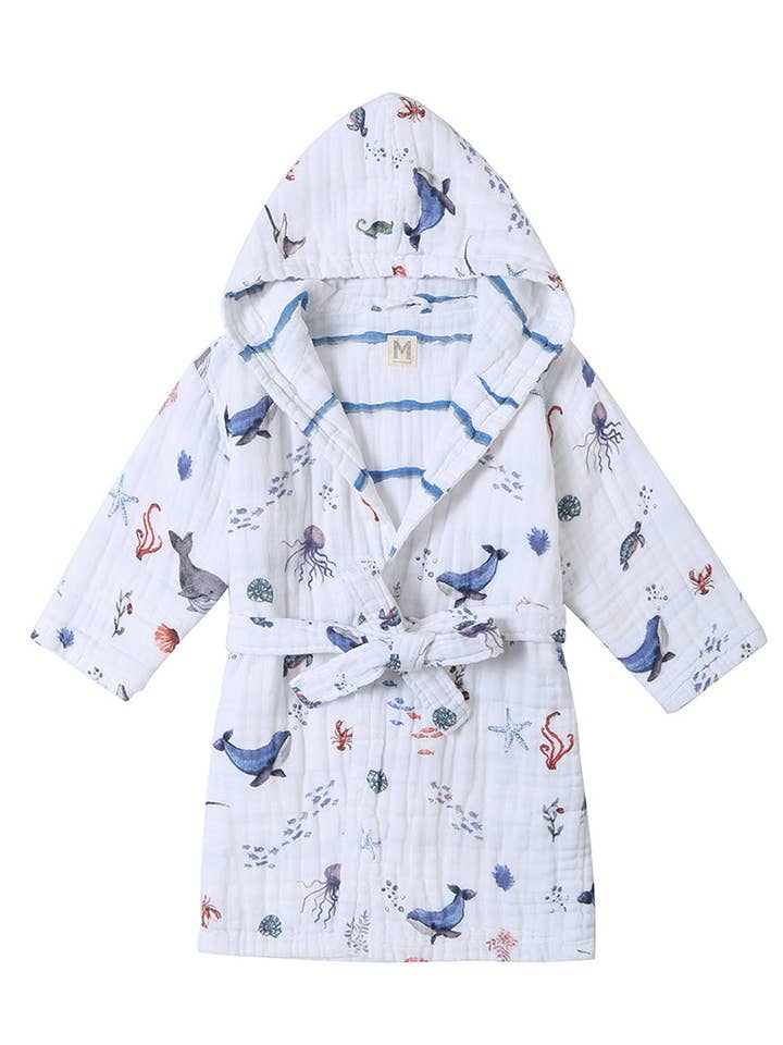 MALABAR BABY, Consciously Crafted For You. - Wholesale Robe - Kids - Kids Hooded Muslin Robe - Enchanted Garden (Lotus)