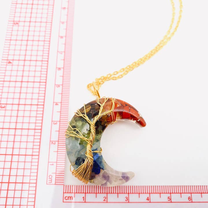Mio Queena - Wholesale Spiritual Stone/Crystal - Tree of Life Crystal Natural Gravel Moon Charm Necklace - CS2