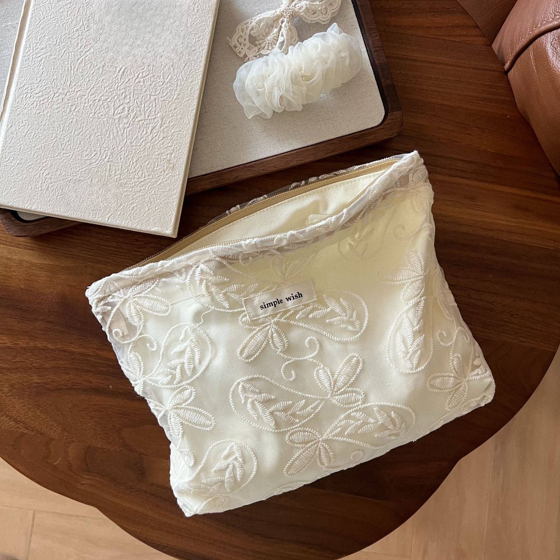 alberalkirk - Wholesale Handtasje - Dames - Ivoren kanten geborduurde katoenen organizer met canvas voering S5P3320