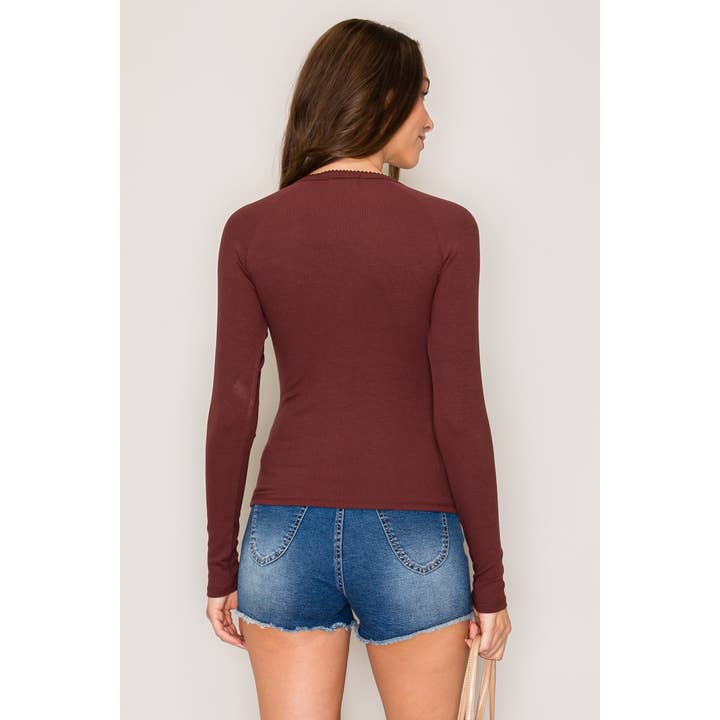Popular 21 - Wholesale Knit Top - Women's - Raglan Long Sleeve V-Neck Top with Picot Stitch2