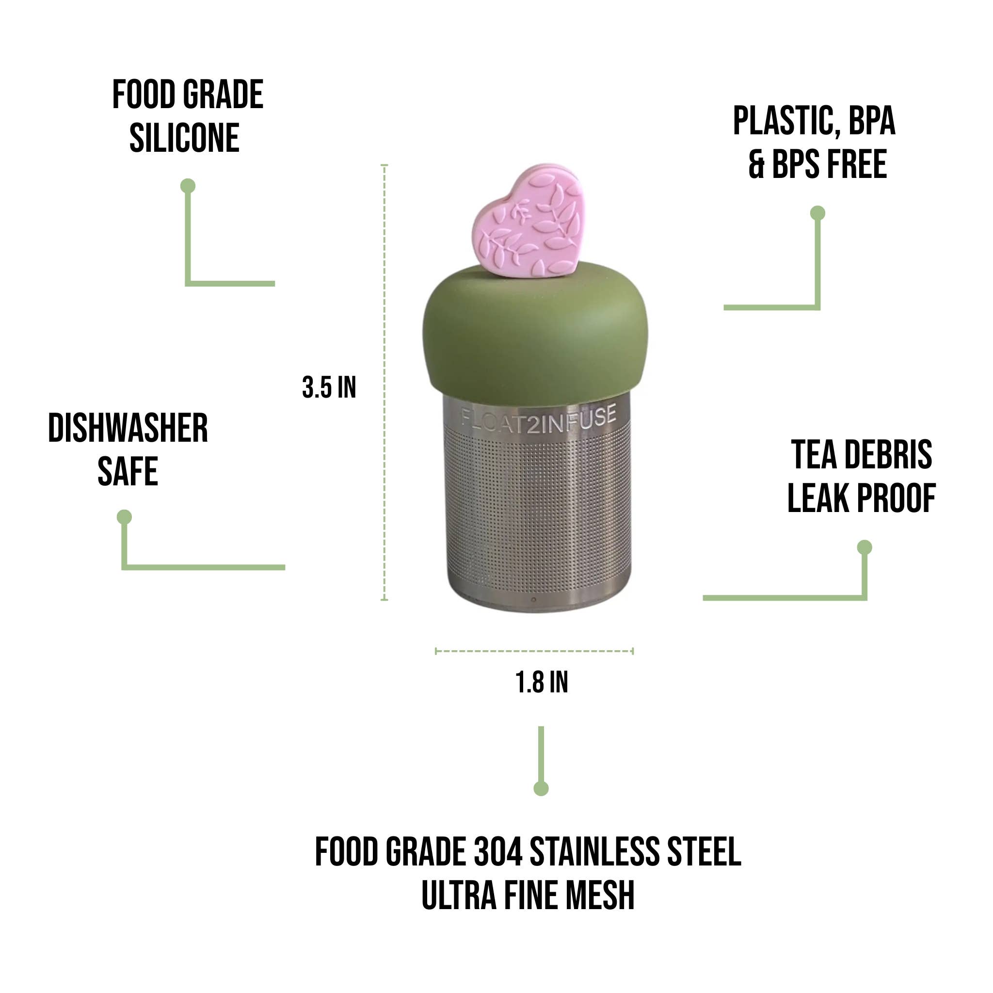Float2infuse Tea Infuser – Engroshandel Tesi – Lyserød Blad Hjerte | Flydende Te Si | Grøn Base4