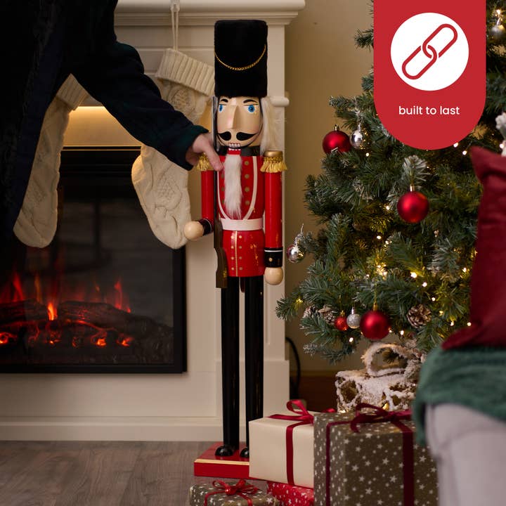 The Twiddlers - Wholesale Christmas Decoration - Large Wooden Christmas Nutcracker Soldier/Beefeater 90CM/35"