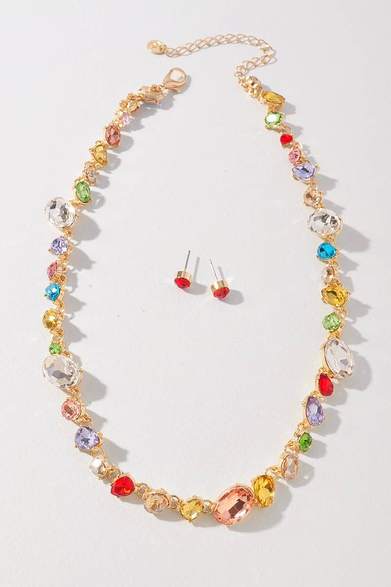 M Crystal Oval Rhinestone Metal Necklace Set for wholesale on Faire