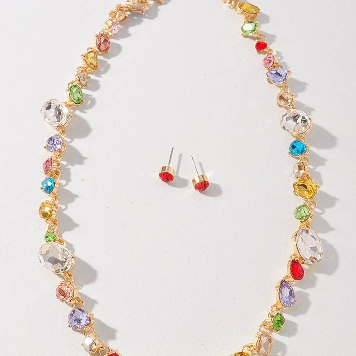 M Crystal Oval Rhinestone Metal Necklace Set for wholesale on Faire0