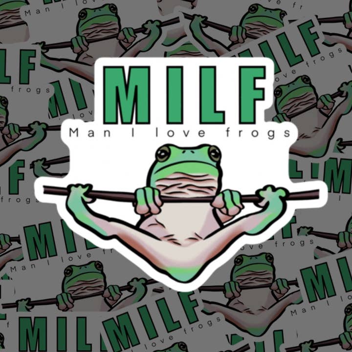 Mand jeg elsker frøer klistermærke (MILF) for engroshandel hos GlassFairies