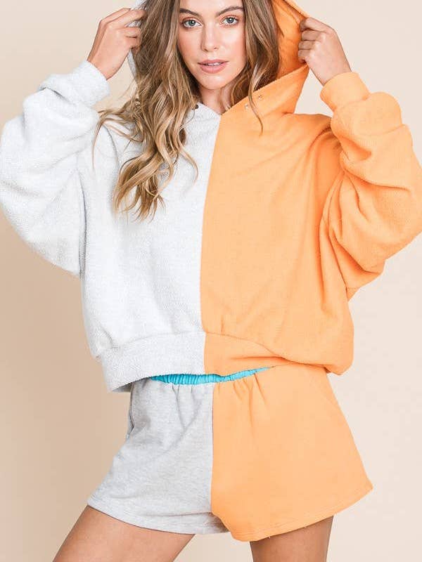 BUCKETLIST OUTLET - Wholesale Hoodie - Women's - T1767 OUTLET SALE Color Block Hoodie