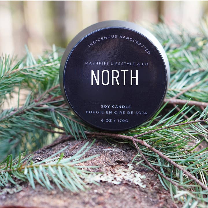 North | Vanilla + Peppermint 6oz Matte Black Soy Candle Tin for wholesale by Mashkiki Lifestyle & Co.