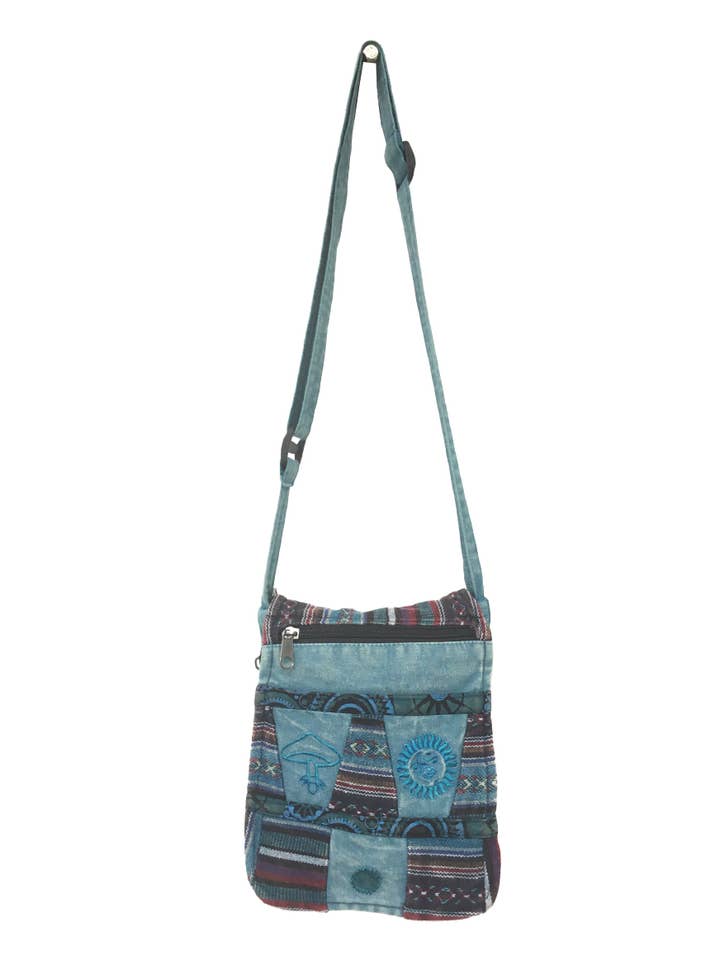 Sac à bandoulière en coton imprimé champignons, soleil et lune pour la vente par The Collection Royal / Royal Handicrafts