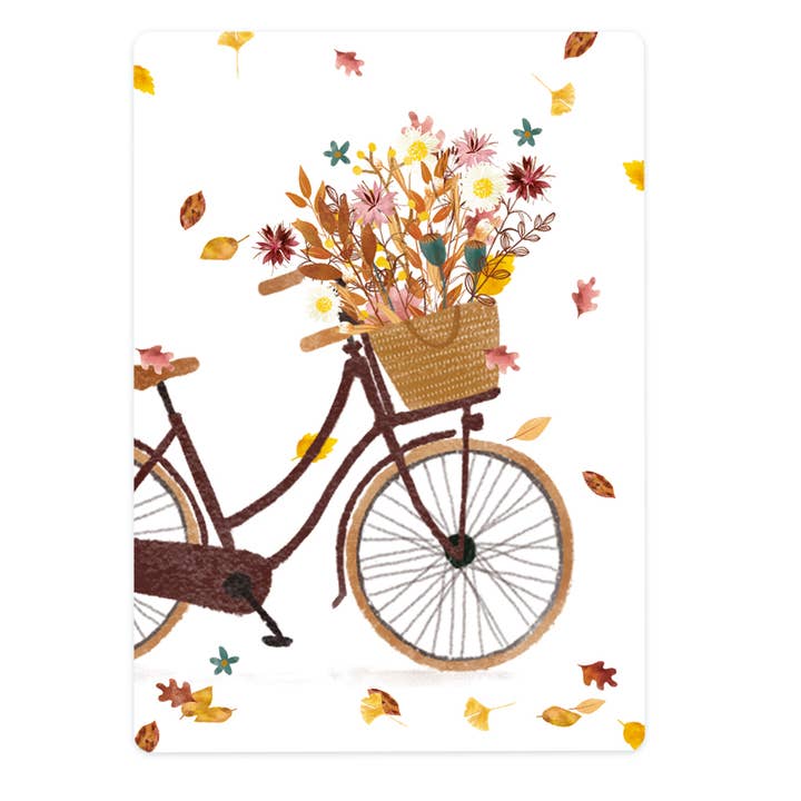 Card 'Bicycle With Autumn Flowers' (no text) for wholesale by The Lemonbird