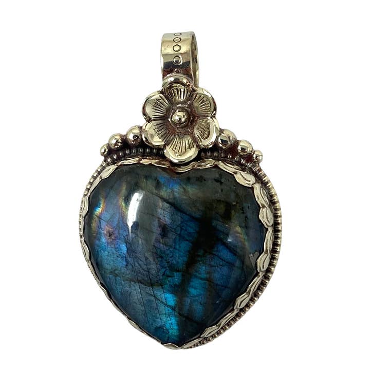 Colgante de flor de corazón de labradorita para venta al por mayor de Kathmandu Jewelry