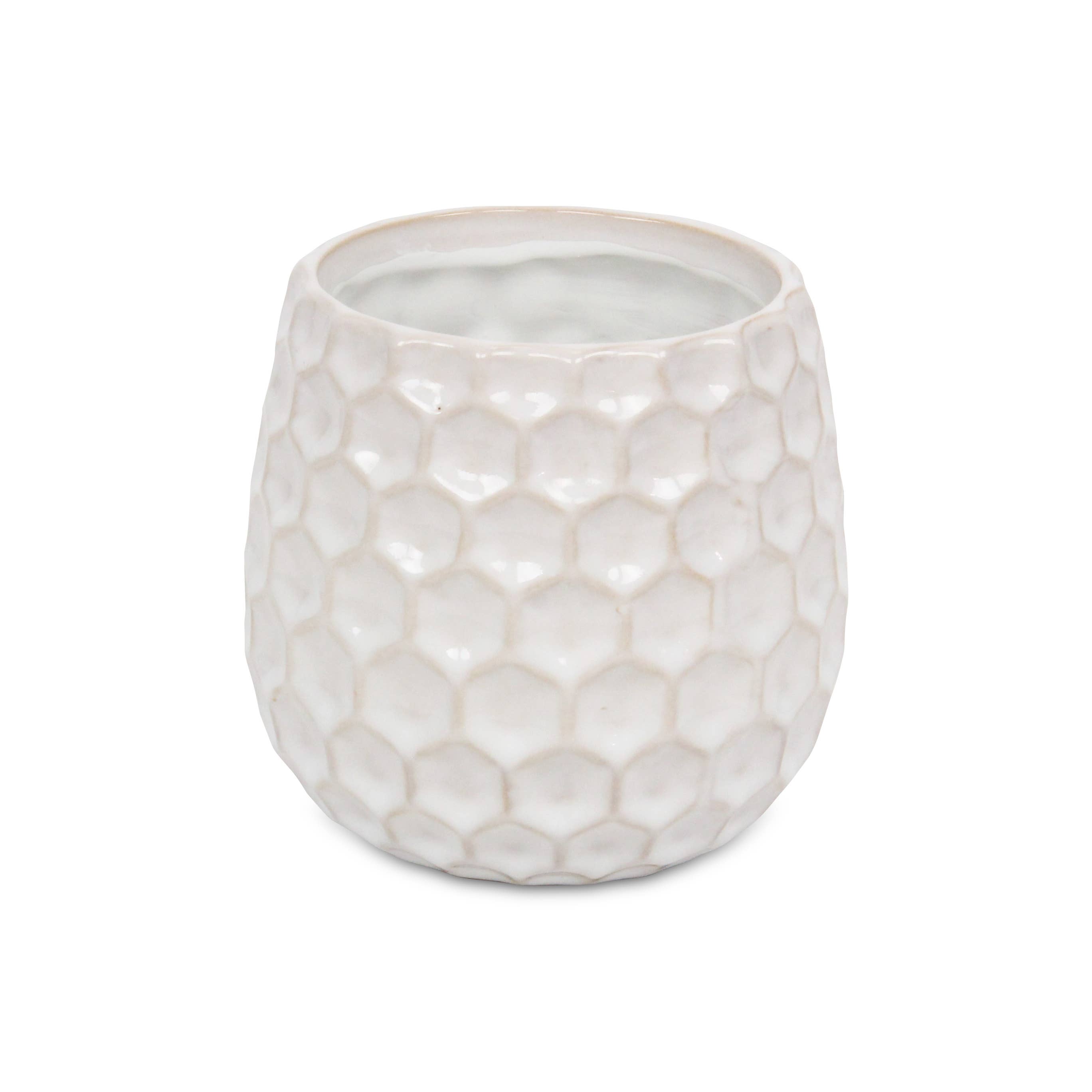 Cheungs Home Decor – Vaso de plantas por atacado – Vaso de cerâmica branco com padrão hexagonal6