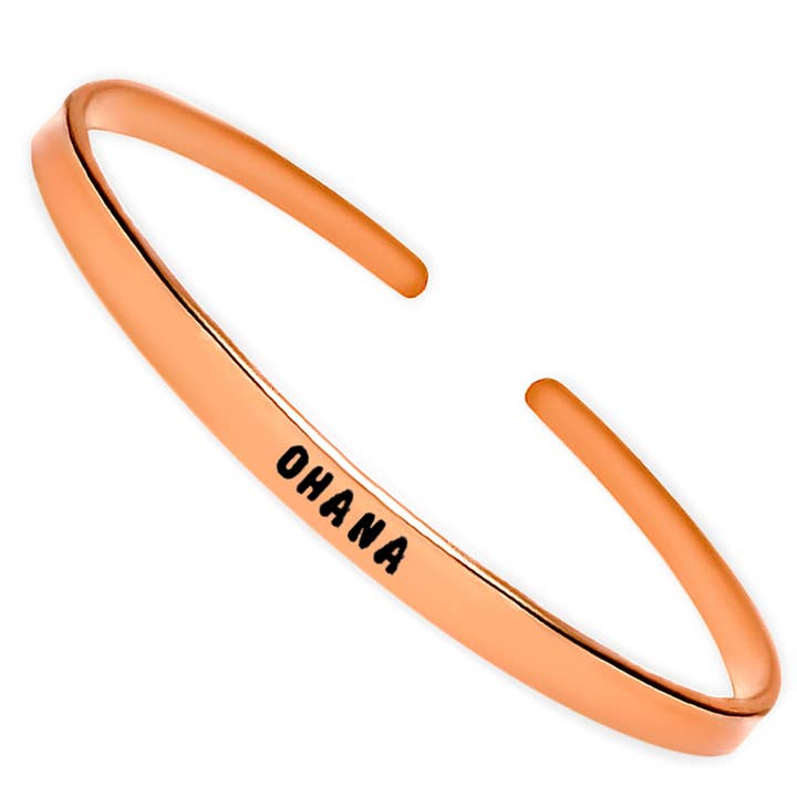 Rose Gold Mantra Bracelet | Ohana Quote | Meaningful Jewelry for wholesale by Camilla Limón