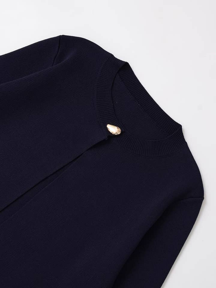 NAVY Round-neck long-sleeved button-decorated sweater for wholesale on Faire2