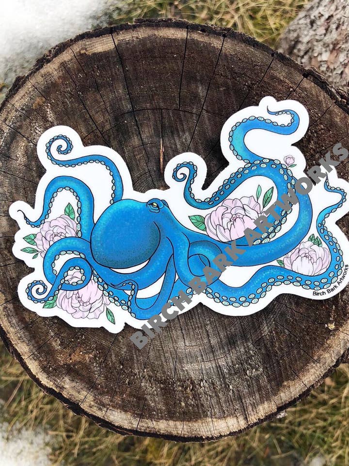 Octopus Peony Sticker for wholesale by Birch Bark Artworks