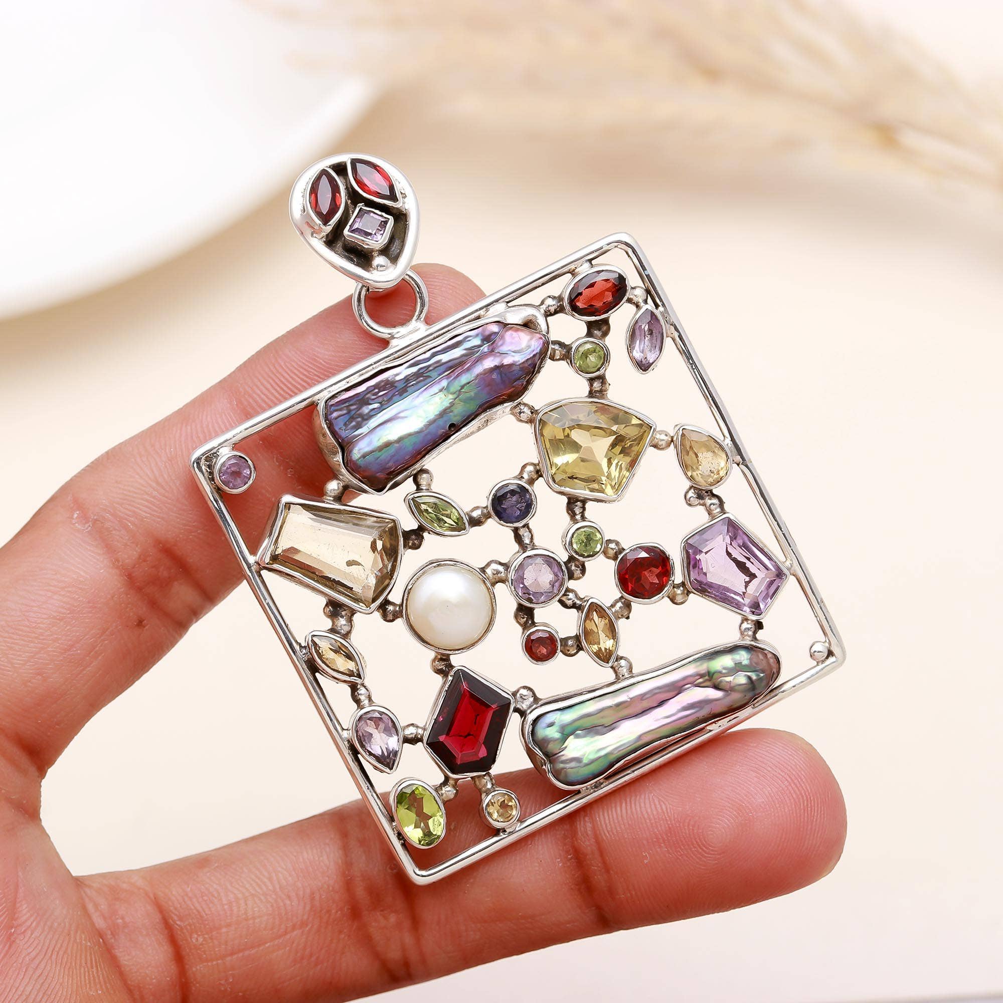 AG 925 JEWELLERY - Vente Colliers à pendentif - Pendentif en argent sterling 925 avec pierres précieuses multicolores de créateur2