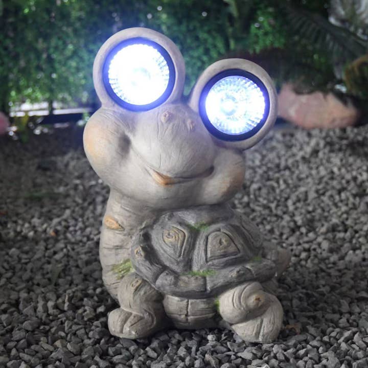 Galt International Company - Wholesale Outdoor Ornament/Decor - Mossy Turtle with Solar LED Eyes Garden Statue 15.75"1