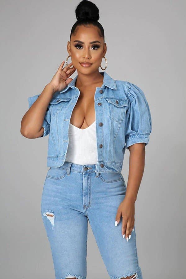 Aria Romance – wholesale Jeansjackor – Dam – Puff Sleeve Jeansjacka0