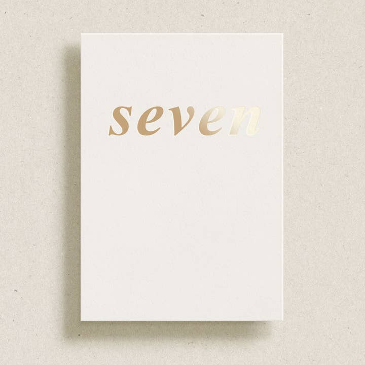 'seven' gold foil greeting card for wholesale by Gardners Road