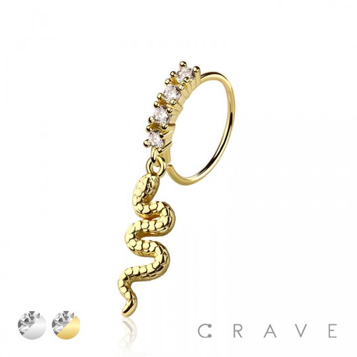 CZ SNAKE PRONG DANGLE ROUND CZ GEM O-RING NOSE HOOP for wholesale by CRAVE