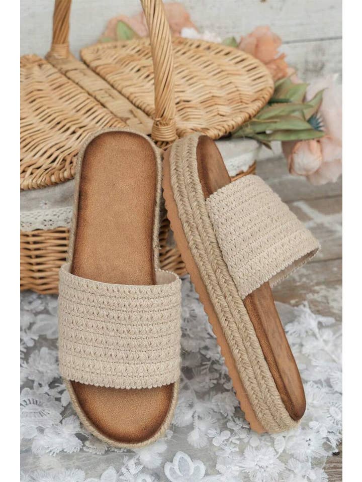 As shown Boho Woven Wedge Fashion Slippers | US6-10 for wholesale on Faire