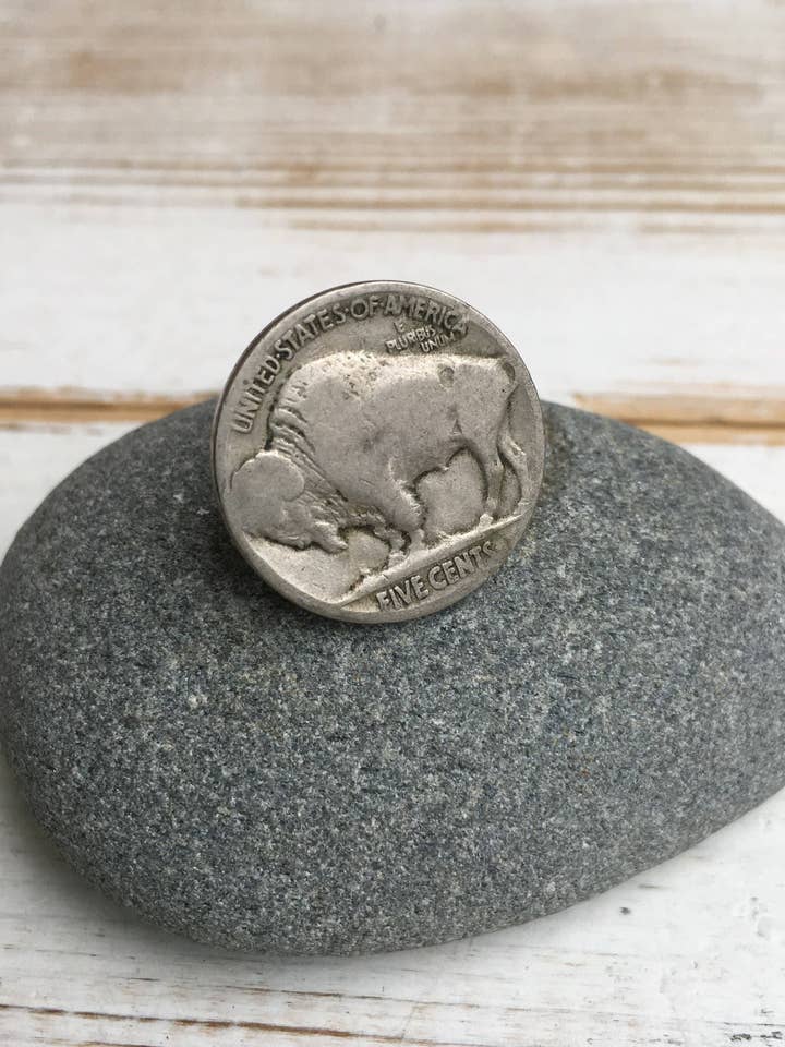 Buffalo Nickel Tie Tack / Brooch Vintage Coin Father's Day for wholesale by Red Truck Designs