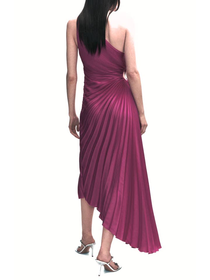 SANGRIA Nicole Miller One Shoulder Accordion Evening Dress for wholesale on Faire1