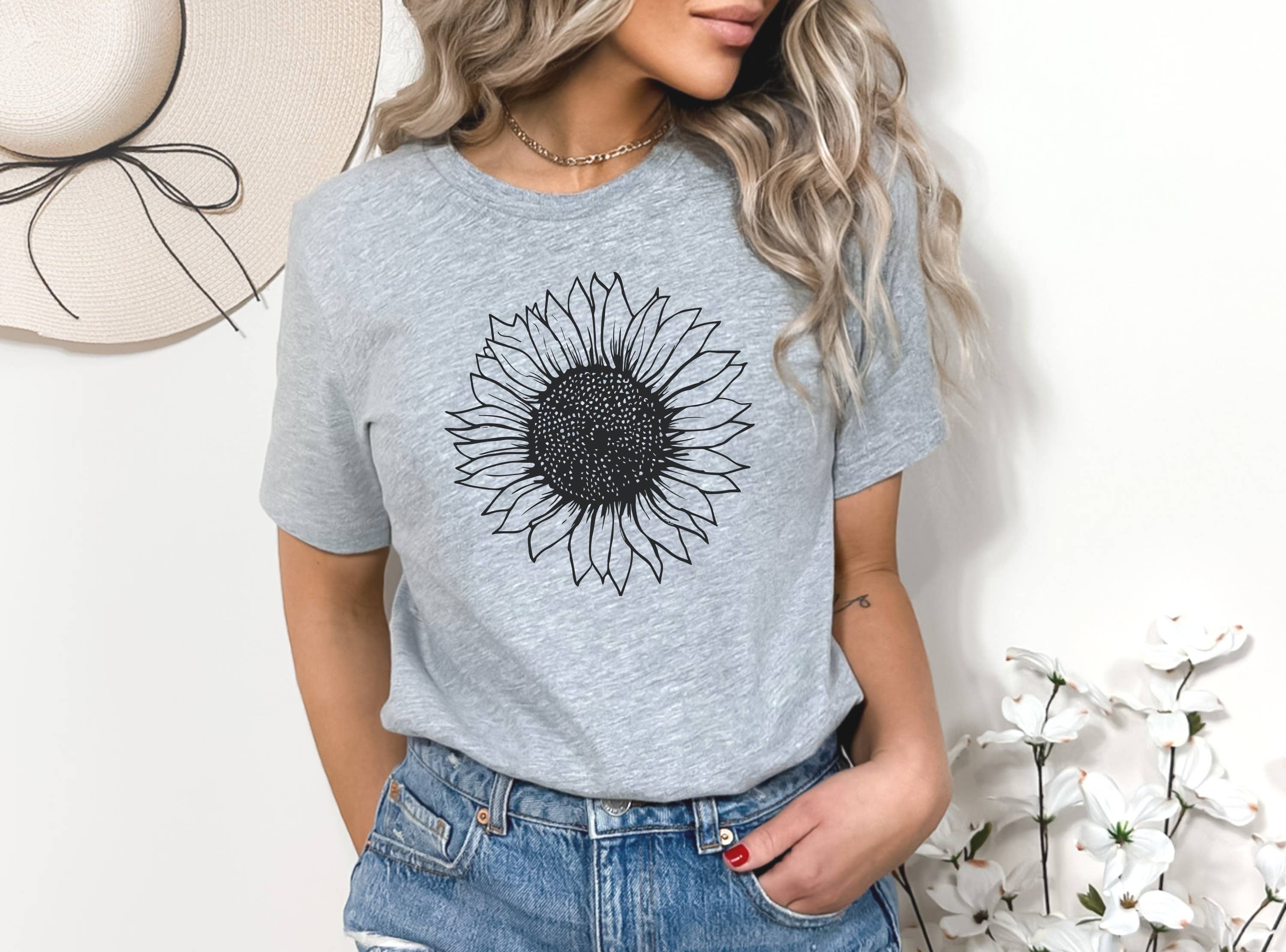 Humm & Willow - Vendita all'ingrosso Maglietta serigrafata - Donna - Camicia Girasole - Camicia floreale - Boutique Bestseller3