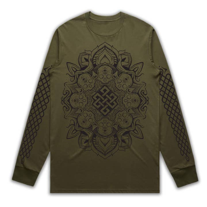 OMFAMNA DIN DÖDLIGHET Armégrön långärmad T-shirt för wholesale av Art of Zig