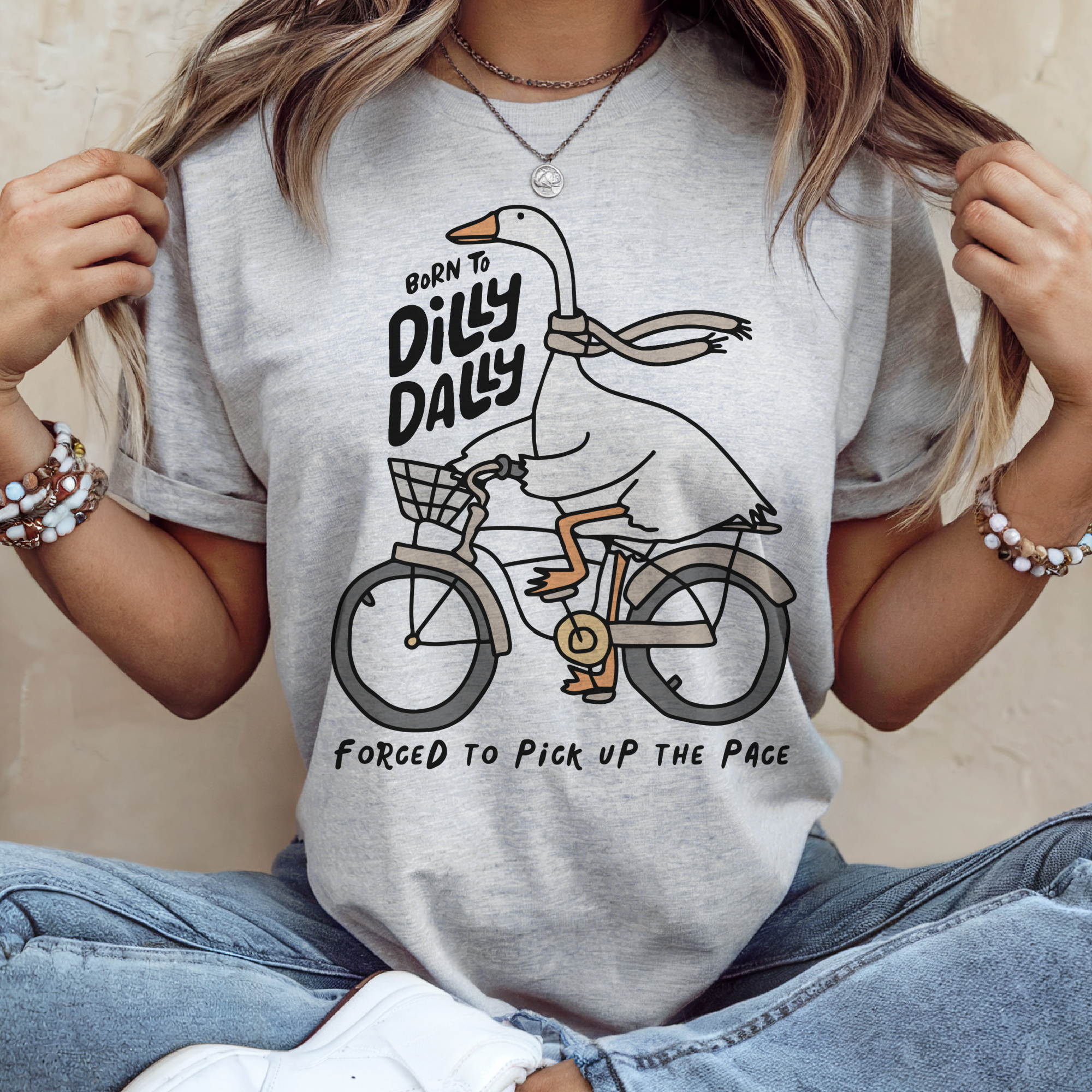Par.tees by Party On! - Wholesale T-Shirt (Graphic) - Women's - Sarcastic Dilly Dally Goose Relatable Bike Shop Graphic Tee1