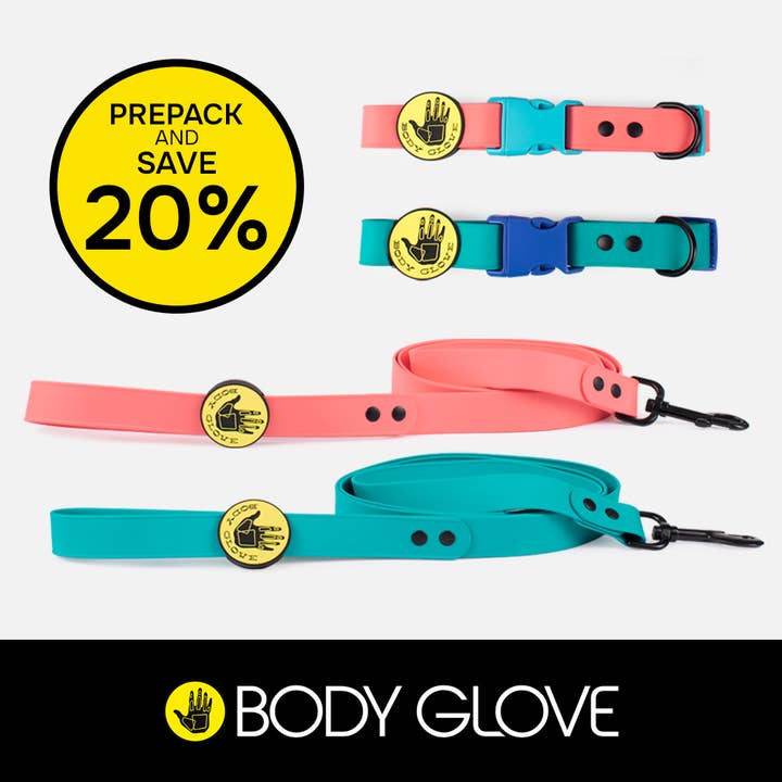 Body Glove Collar & Leash Prepack #2 - Sunset & Teal for wholesale by Carolina Pet Company