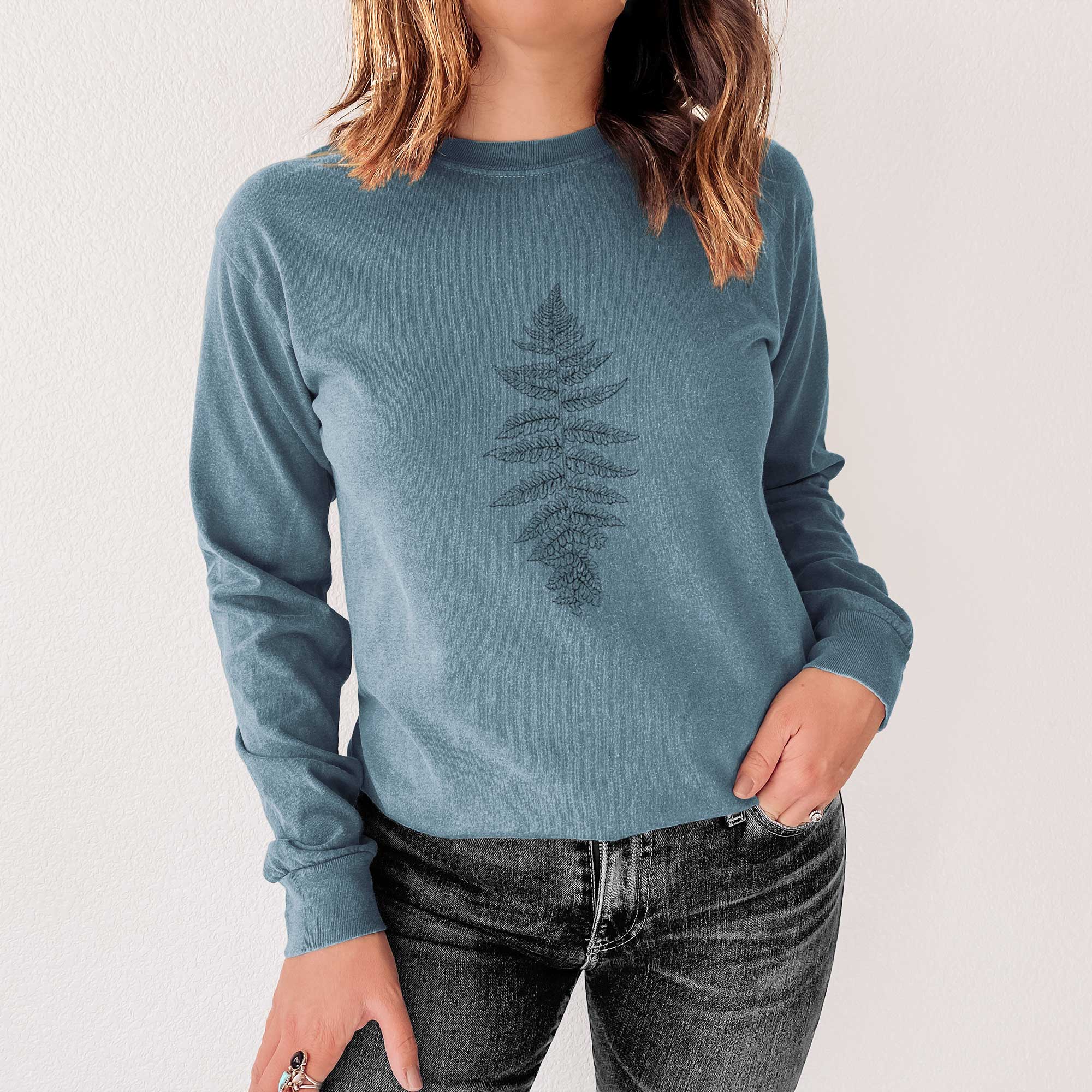 Because Tees - Wholesale Screen Printed T-Shirt - Unisex - Athyrium filix femina - Lady Fern - Heavyweight 100% Cotton Long Sleeve11