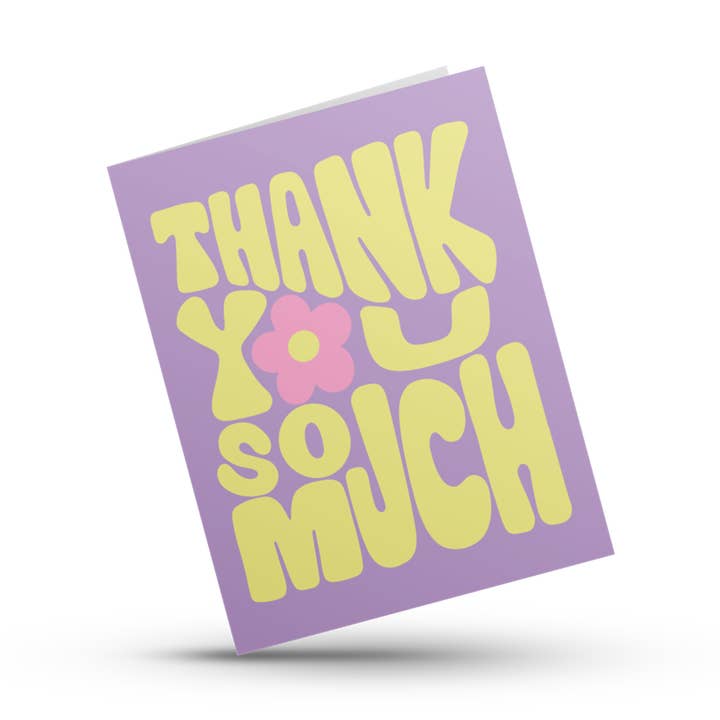 Thank You So Much Greeting Card (retro purple flower) for wholesale by Hustle & Hope