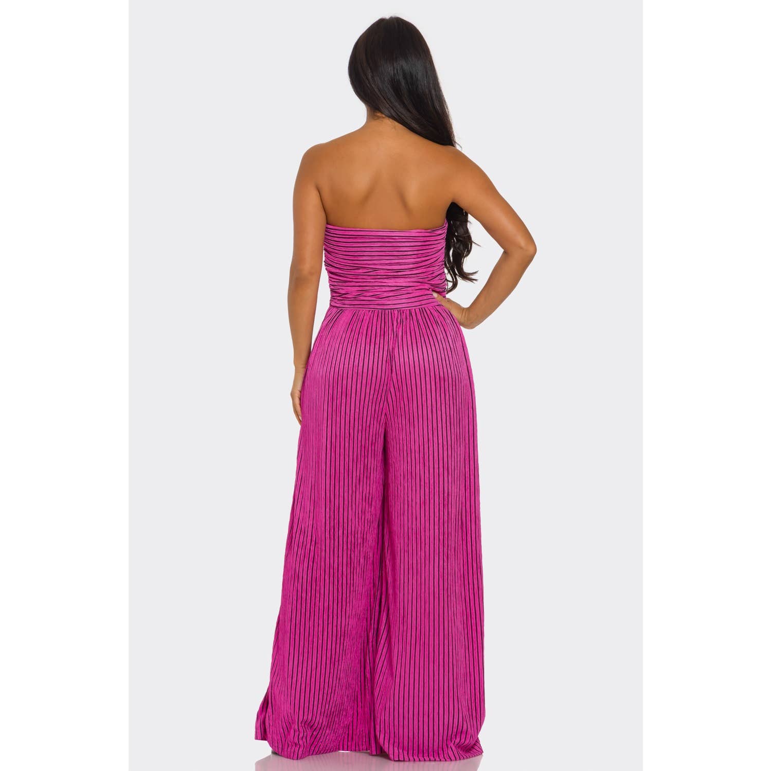 ITSSY - Wholesale Jumpsuit - Women's - Striped Strapless Pleated Wide Leg Jumpsuit9