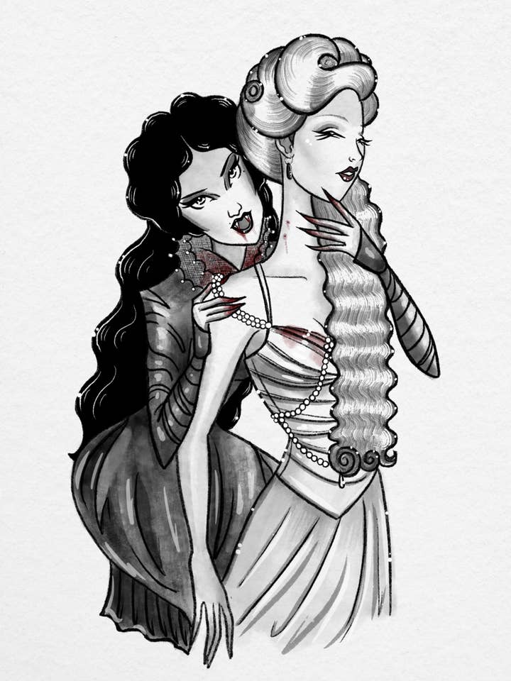 "Du bist mein" Gothic Sapphic Romance Fine Art Print für den Großhandel von Stefani Rabideaux