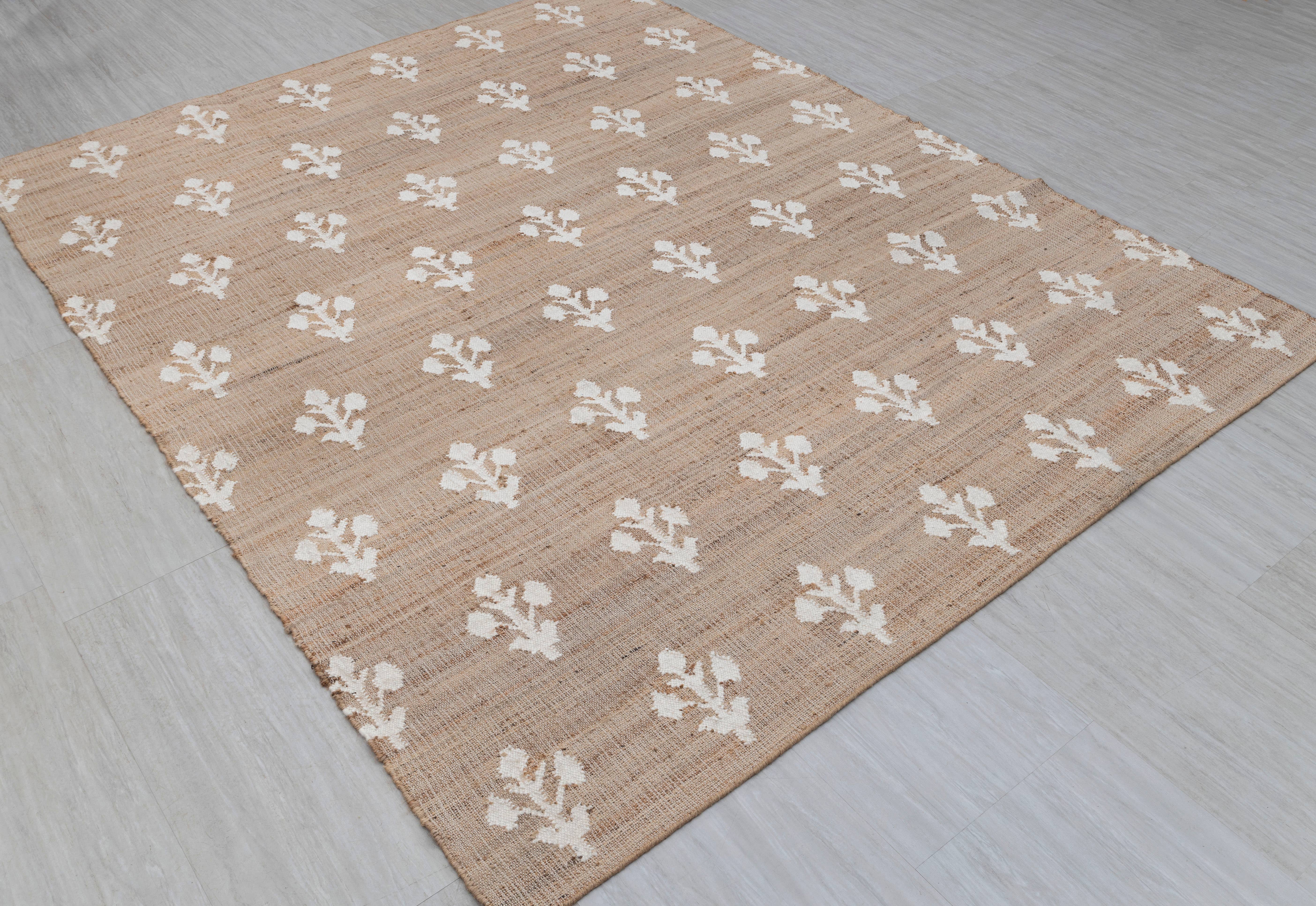 Aesthetic Homes LLC - Wholesale Area rug - Hand Woven Ivory Flower Jute Wool Boho Moroccan Rug TN-865