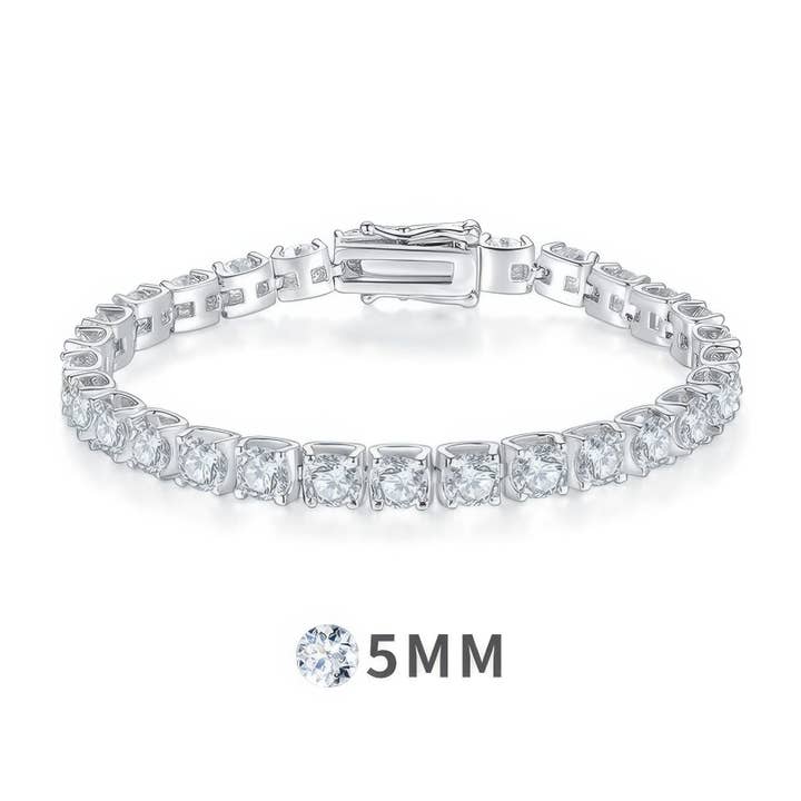 925 Silver Tennis Bracelet | 5mm Round Moissanite Stones | Adjustable Length 16-20cm for wholesale by Sparkile