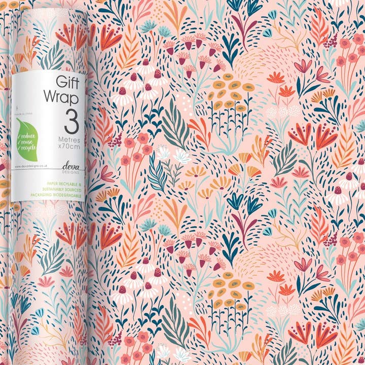 Rollo de papel de regalo boho coral de 3 m x 70 cm - 30 rollos para venta al por mayor de Deva Designs Ltd