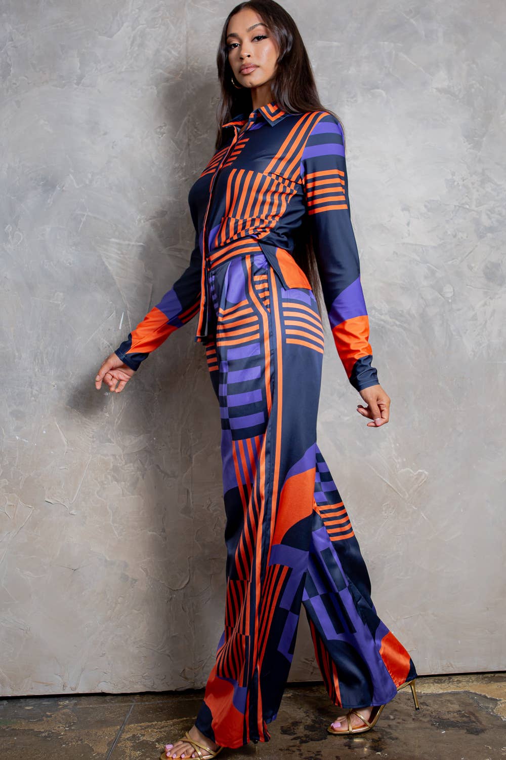 Her Bottari - Wholesale Top & Pant Set (NOT Loungewear) - Women's - BT5833-SET_Button Up Shirt and Wide Pants Set-BROWN7