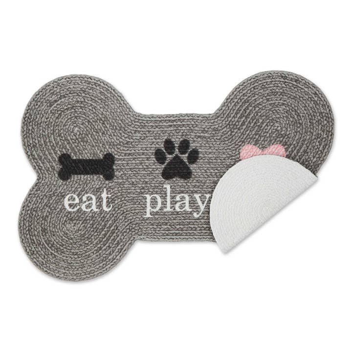 Bone Dry - Wholesale Pet Food Mat - Dog - Gray Eat Play Love Bone Shaped Pet Mat 16X24