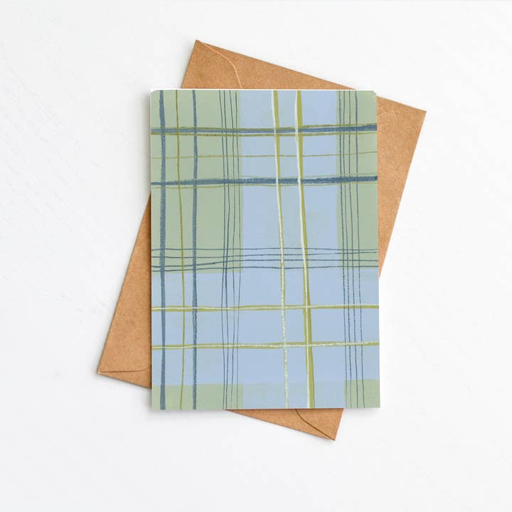 LaCott Fine Art - Wholesale Christmas Card - Boxed Set of 8 Holiday Cards - Neutral Plaid Set1