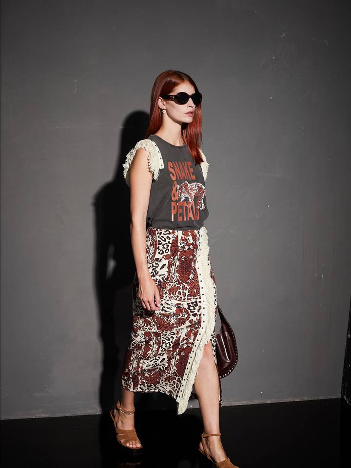 Women's Skirt with Tiger Brown Fringes for wholesale by Chill&Buy