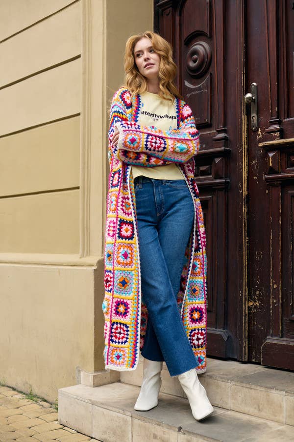 SAACHI – Großhandel Kimono – Damen – Gehäkelter mehrfarbiger quadratischer Kimono 5