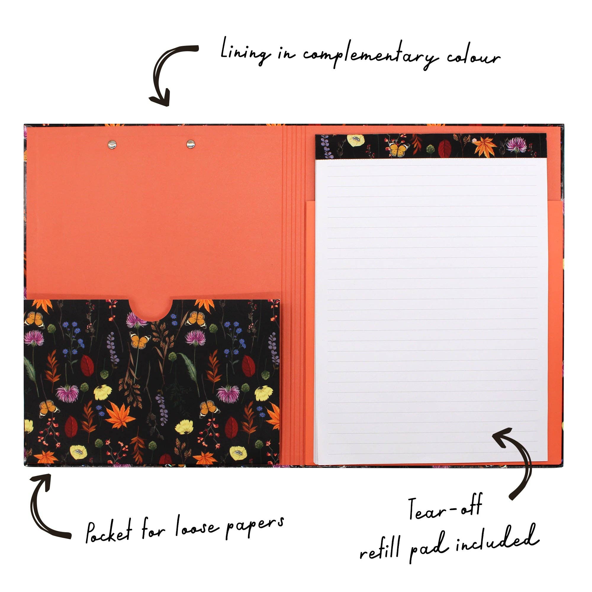 Pukka Pads North America – Engroshandel Udklipsholder – Bloom A4 udklipsholder Padfolio med foret notesblok inkluderet 4