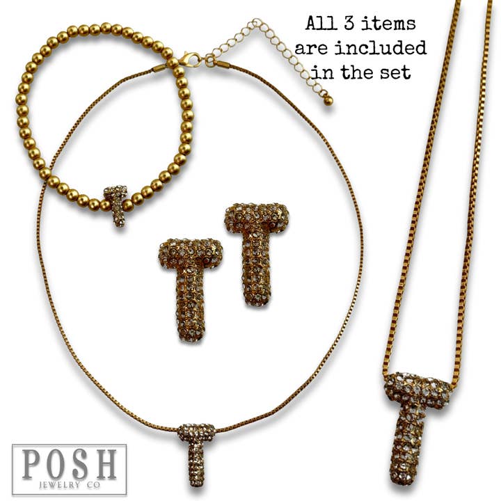 Pink Panache Brands - Wholesale Jewelry Set - Rhinestone initial jewelry set24