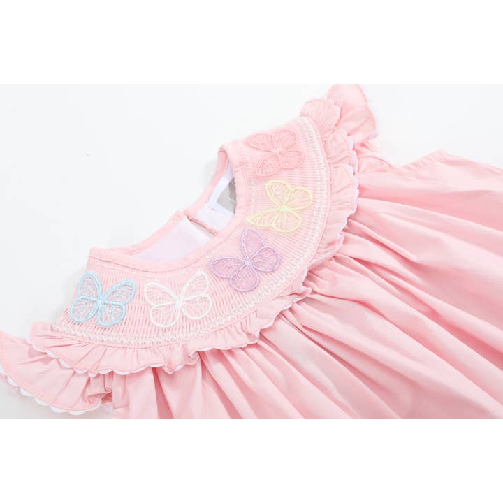 Lil Cactus - Wholesale Dress - Kids - Pink Butterflies Smocked Bishop Dress2
