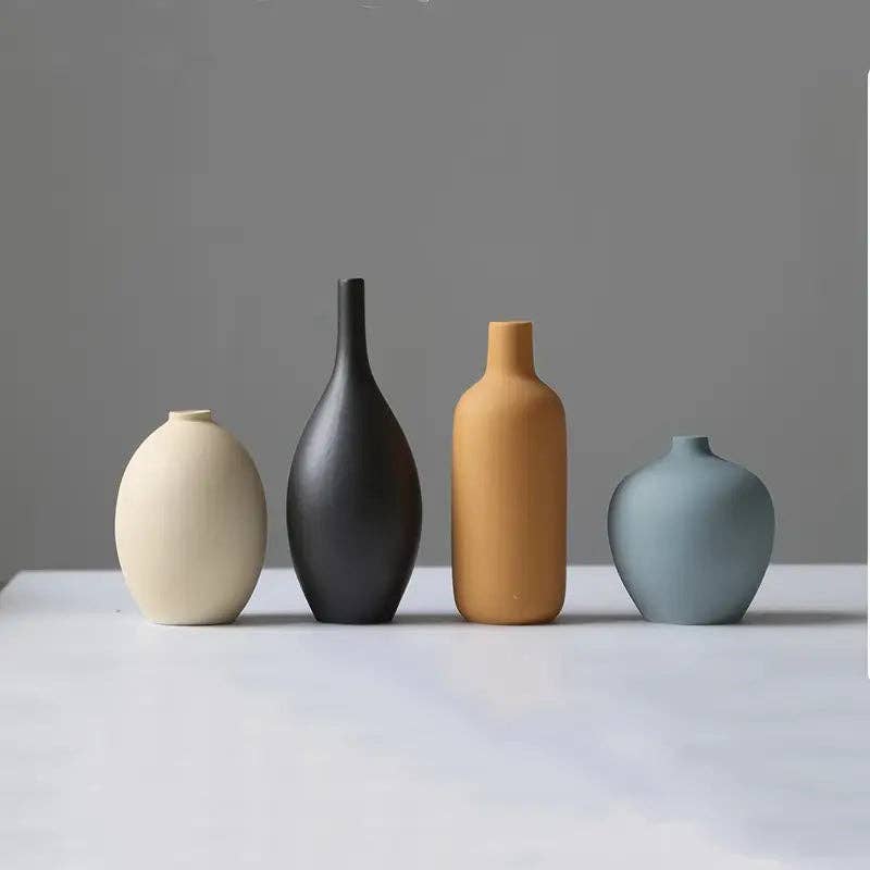  pcs black Yellow Blue Beige  Ceramic Cylinder Vases Set - Minimalist Rustic Home Decor for wholesale on Faire2