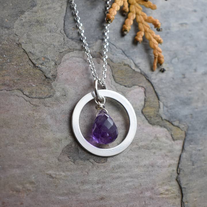 Amethyst Gemstone Drop Silver Necklace – Minimal elegance for wholesale by Whitelotus Design