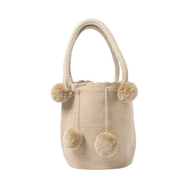 Boutique Femade ® - Wholesale Tote Bag - Women's - Beige Medium Pom Poms Wayuu Bag